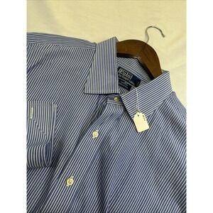 Polo Ralph Lauren Curham Blue Striped Long Sleeve Button Down Shirt Mens 17.5-35